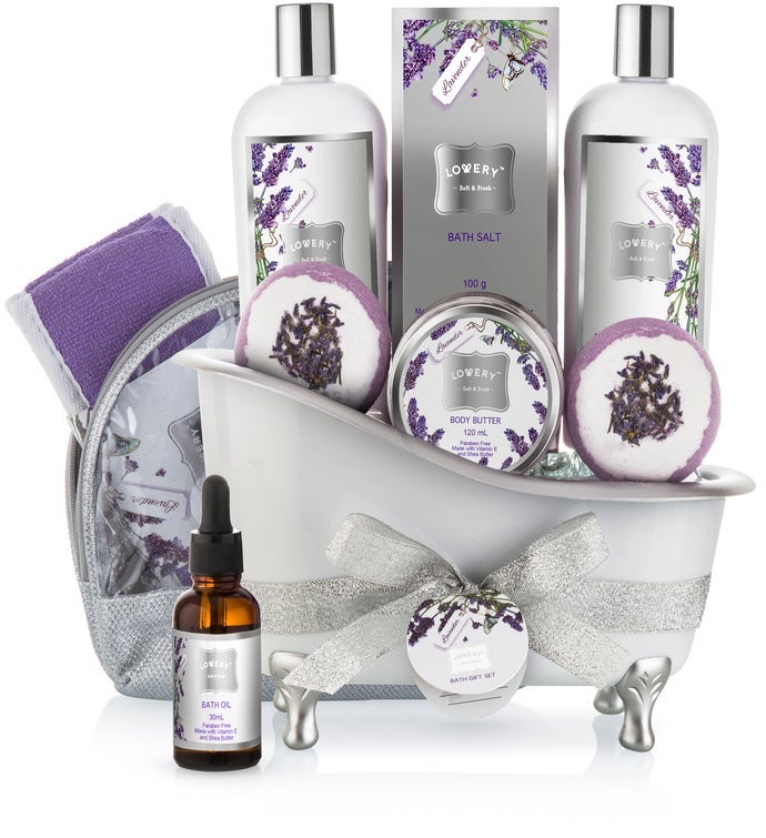 Lavender Jasmine Home Spa Gift Basket Set, 10 Piece